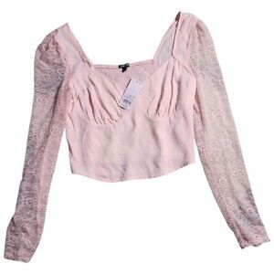 NWT Wild Fable Pink croPped top lace sleeves Large Coquette Milkmade Cottage